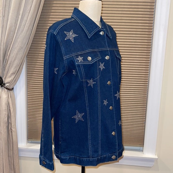 NWOT Quaker Factory Denim Button Down Jacket with Rhinestone Stars - Picture 4 of 7
